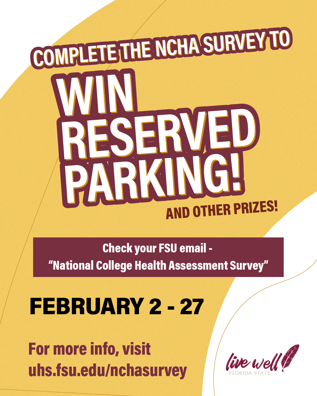 Banner with text: Win Reserved Parking and other prizes while promoting Health and Wellness at FSU!